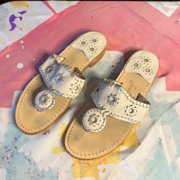 Jack Rogers 1960 White & Silver Metallic Leather woven classic sandal - Picture 1 of 8